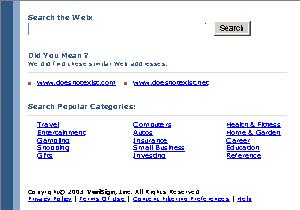 Screenshot of VeriSign Site Finder service